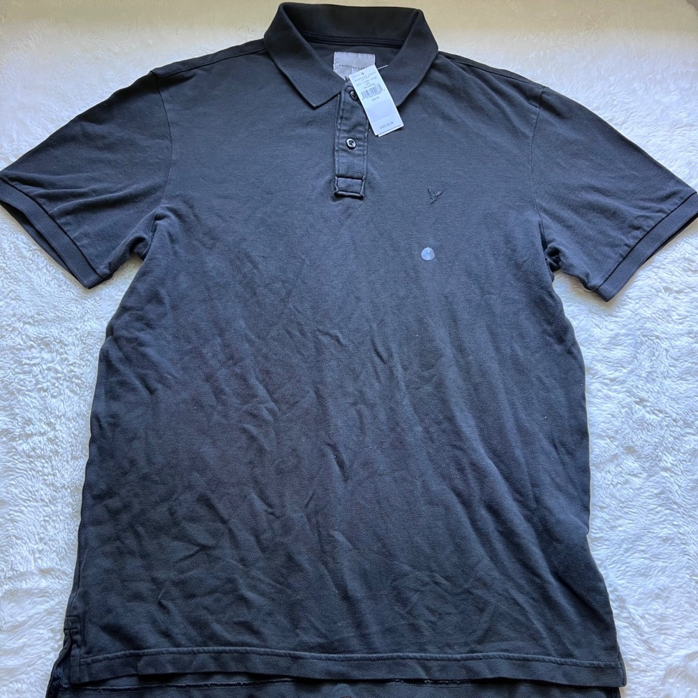 American Eagle Mens Super Soft Polo Shirt Charcoal Grey Logo M NEW 1165-9182